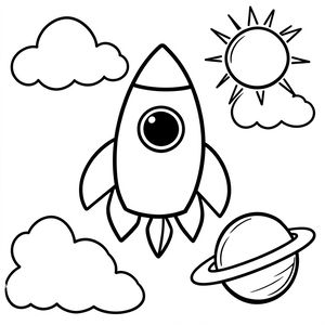 Kolorowanka: Rakieta i Samolot