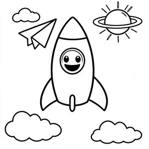 Kolorowanka: Rakieta i Samolot
