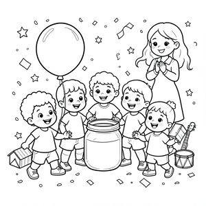 Kolorowanka: Dzieci świętujące radość