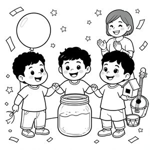 Kolorowanka: Dzieci świętujące radość