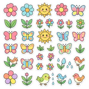 Arkusz naklejek wiosennych — małe ikony