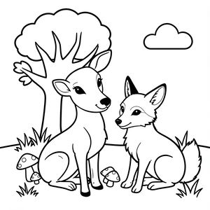 Kolorowanka — jelonek i lisek
