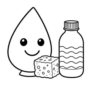 Kolorowanka: kropla i zabawki wodne