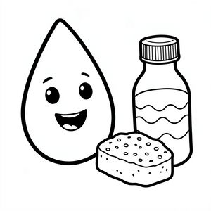 Kolorowanka: kropla i zabawki wodne