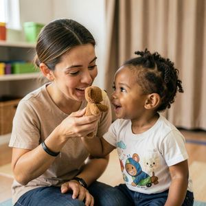 Scena inscenizacji z kukiełką (opiekun i dziecko)