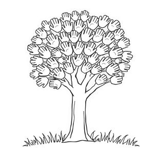 Kolorowanka: drzewko z odciskami dłoni