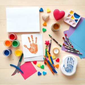 Przybory do zajęć — flatlay