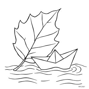 Kolorowanka: Liść i łódka