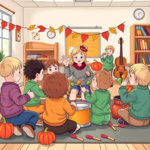 Scena: Orkiestra jesienna - dzieci grają na instrumentach