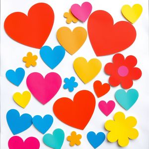 Arkusz wyciętych kształtów (serca i kwiaty)