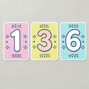 Karty z numerkami 1–6 (kolorowe)