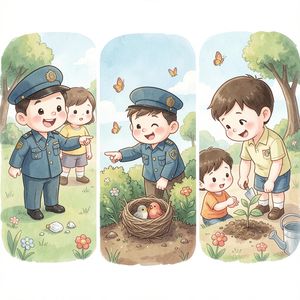 Ilustracja do opowieści: Strażnik znajduje śmieci i sadzi drzewko