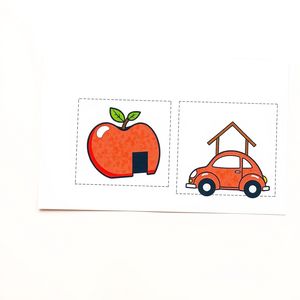 Rekwizyty kartonowe — jabłko, dom, samochód (arkusz do druku)