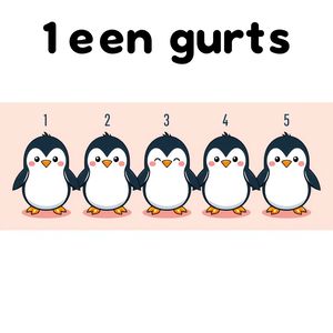 Plansza z pięcioma pingwinami ponumerowanymi 1–5