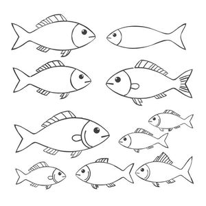 Szablony wycinanek: zestaw rybek w różnych kształtach