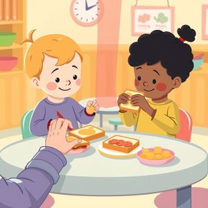 Ilustracja zajęć — budowanie kanapek (bez realistycznych twarzy)