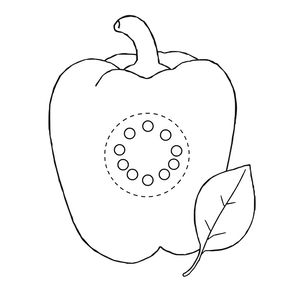 Kolorowanka papryki z miejscem na nasiona i liść