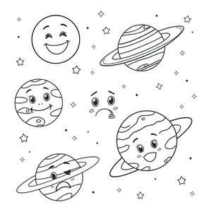 Kolorowanki: Planety-Emotki (kontury)