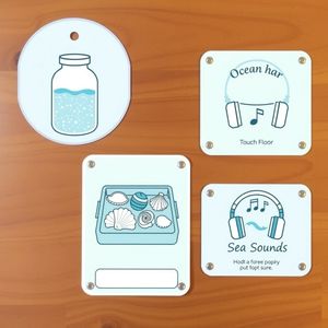 Tabliczki-stacje: Słoik oceaniczny / Dotykowe dno / Dźwięki mórz