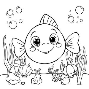 Kolorowanka: pluszowa rybka i morskie rośliny