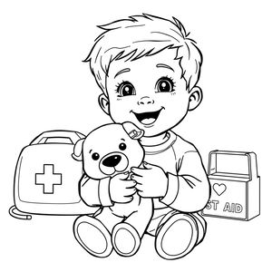 Kolorowanka: Mały Ratownik z pluszakiem