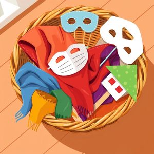 Grafika: kosz na rekwizyty z chustkami