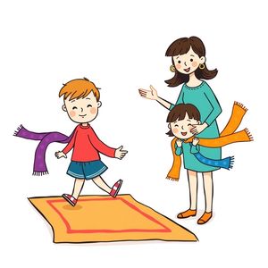 Ilustracja: dzieci ćwiczą wejście na scenę