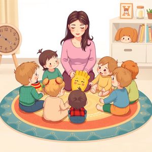 Ilustracja: dzieci w kręgu bawiące się frytkami