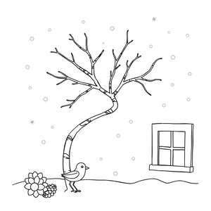 Kolorowanka: Zimowy pejzaż