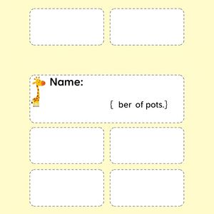 Metryczka pracowni — etykieta z imieniem i liczbą łat