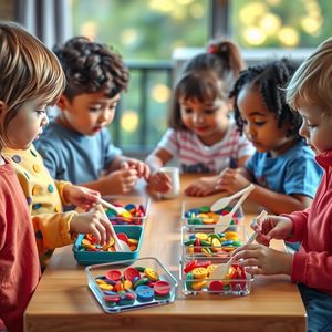 Ilustracja: Dzieci sortują guziki