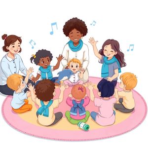 Ilustracja: Krąg dzieci na macie naśladujących delfiny