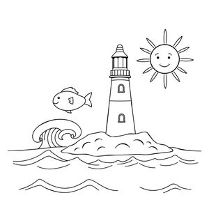 Kolorowanka: latarnia i morze