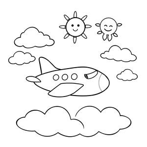 Kolorowanka: Mały samolot i chmury