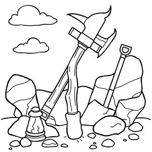 Kolorowanka: kilof i narzędzia