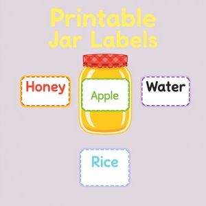 Etykiety do pojemniczków: Miód, Woda, Jabłko, Ryż