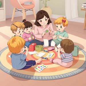 Scena: dzieci robiące odznaki w kręgu