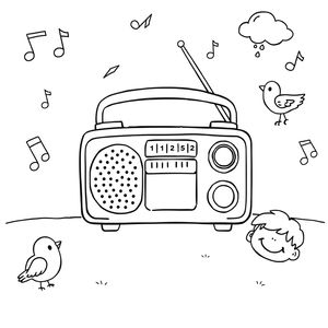 Kolorowanka: Małe radio i dźwięki