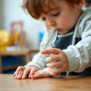 Ćwiczenie oddechowe — dmuchanie piórka