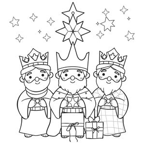 Kolorowanka: Trzej Królowie i gwiazda