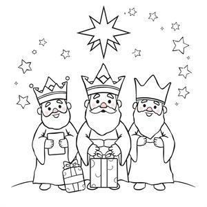 Kolorowanka: Trzej Królowie i gwiazda
