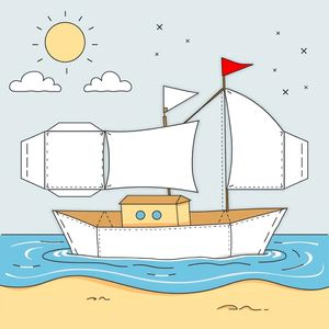 Szablon kartonowej łódki do składania i dekoracji