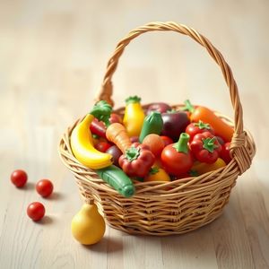 Ilustracja koszyka z zabawkowymi owocami