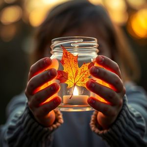 Zdjęcie — gotowy słoiczek ze światłem, trzymany przez dziecko