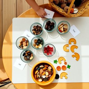 Taca z guzikami — aranżacja materiałów