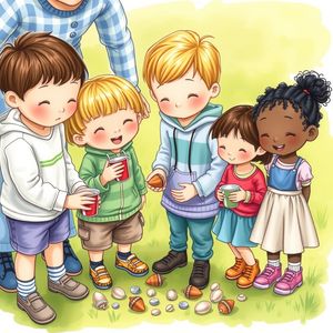 Dzieci szukające guzików na zewnątrz