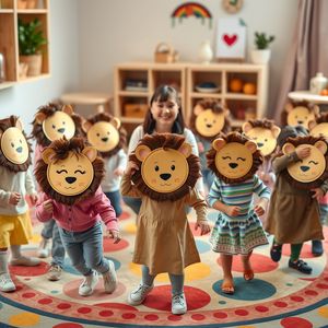 Scena zajęć: dzieci w maskach (ilustracja fotograficzna)