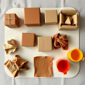 Zdjęcie materiałów — ułożone na macie (widok z góry)