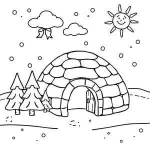 Kolorowanka: Zimowy krajobraz z igloo