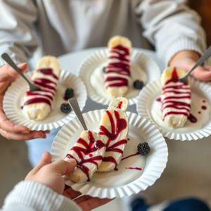 Zdjęcie: Gotowe bananowe zebry na talerzykach